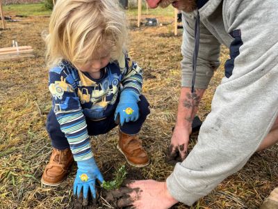 Planting with small child